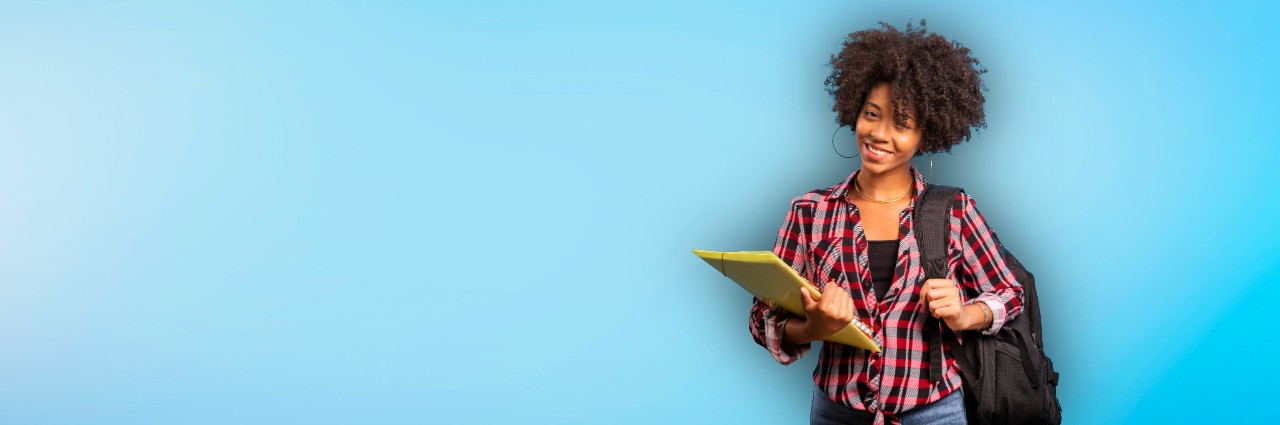 female college student with backpack
