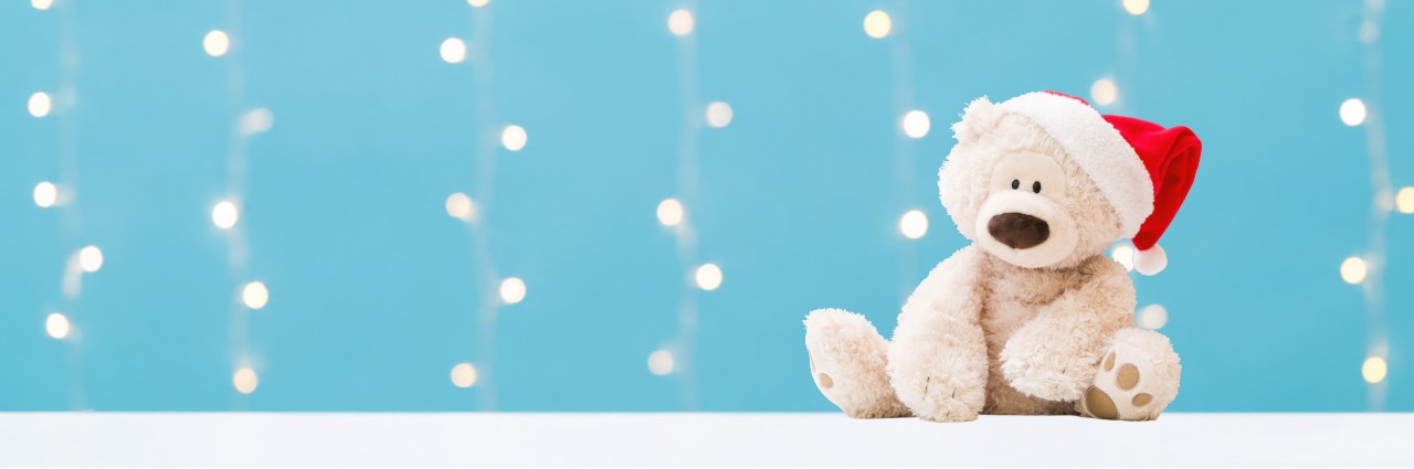 teddy bear wearing santa hat
