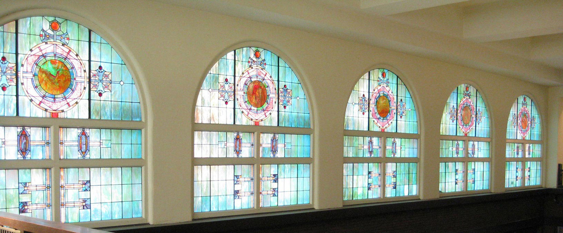 Farmers and Merchants Union Bank Stained Glass Lobby Windows